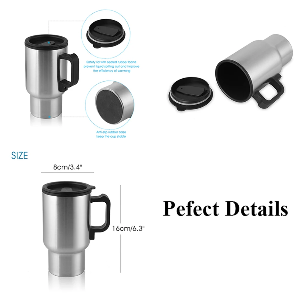 12V 450ml Electric Water Kettle Stainless Steel Car Heating Cup Coffee Tea Car Cup Mug Travel Water Coffee Milk Thermal Mug