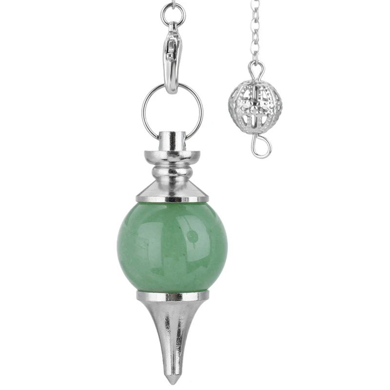 Reiki Healing Chakra Pendulum Pendants Lucky Crystal Quartz Stone Pendulum Pendant With Silvery Ball Chain Hypnosis For Necklace