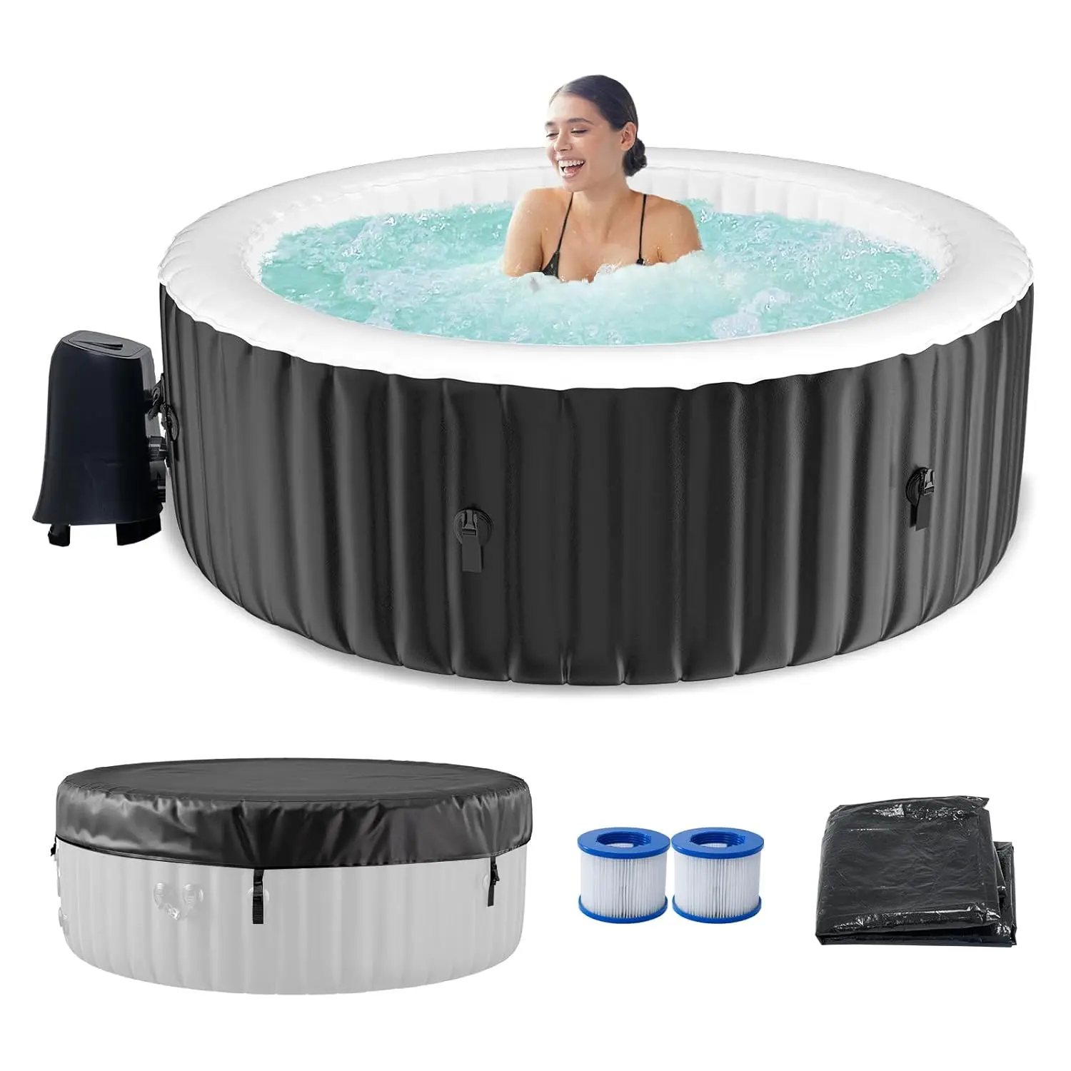 

2-4 Person Inflatable Hot Tub, Large Round Portable Hot Tub with 120 Bubble Jets, Outdoor Spa Bathtub Set Including, Customized