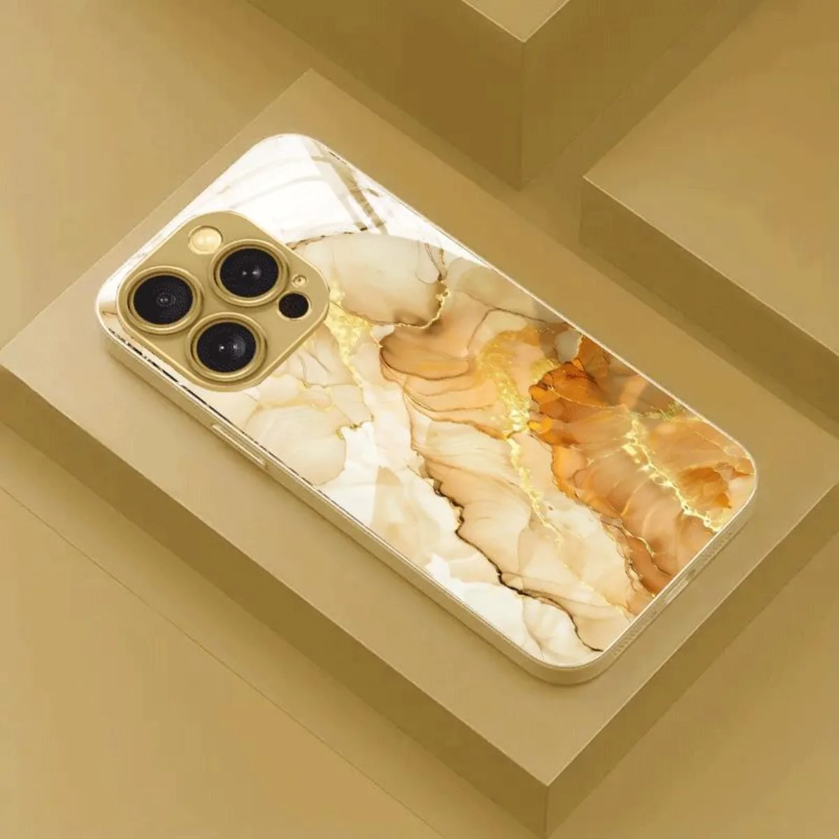 High-end marble-pattern electroplated glass phone case, suitable for iPhone 17/16/15/14/13/12/11, etc.