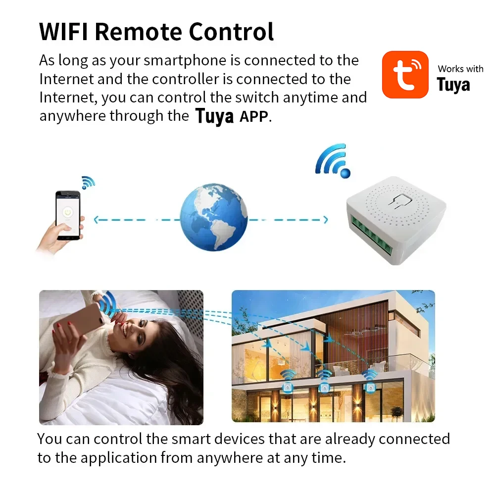 Tuya Mini 16A WiFi Switch Smart Life App 2 Way Control Smart Home Automation Module Interruptor Work for Alexa Google Home