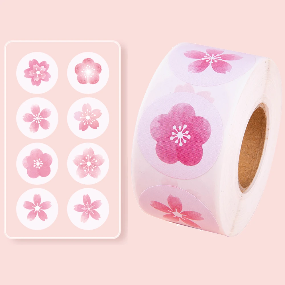 500Pcs/roll 1Inch Cherry Blossom Sealing Cute Flower Stickers Scrapbooking Design Festival Party Decorations Sakura Gift Labels