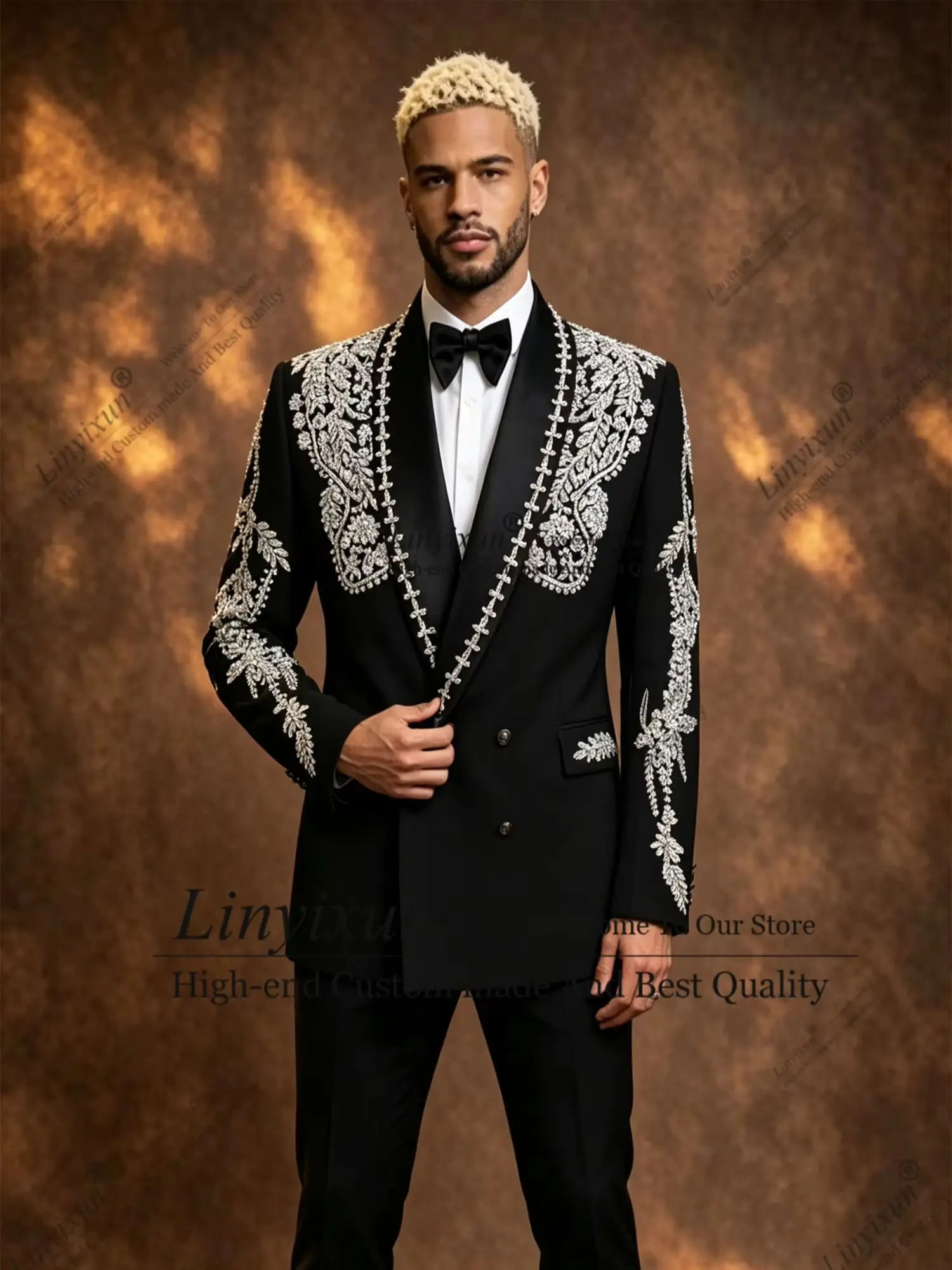 Premium Beaded Crystal version Tuxedos Men Suits Customized Groom Wedding Costume Homme 2Pieces Male Prom Blazers Disfraz Hombre