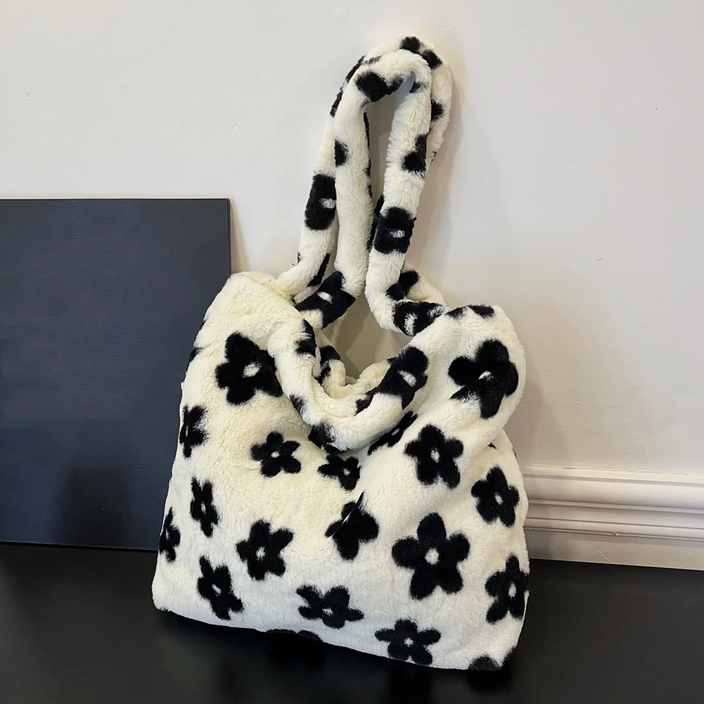 

Женская пушистая сумка на плечо, меховая сумка-хобо, повседневная плюшевая сумка подмышками, сумка-тоут с цветком, нечеткая сумка-тоут, дорожная сумка