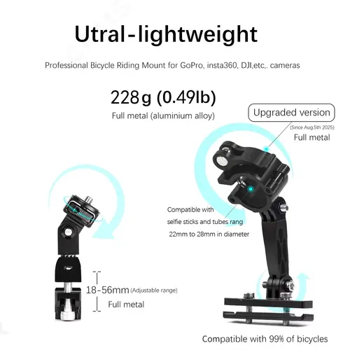 Imagen 2 del producto Camsteer Premium asiento postal de bicicleta soporte de vista para tercera persona para cámaras GoPro Max2 Hero 13 12 Insta360 X5 X4 X3 Ace Pro2 DJI Osmo360