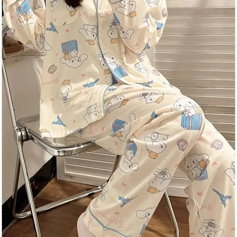 Sanrio Hello Kitty Anime Primavera/autunno Y2K Cinnamoroll Pigiama Set Pantaloni a maniche lunghe Cartoon Girl Cute Japanese Loungewear 2 pezzi
