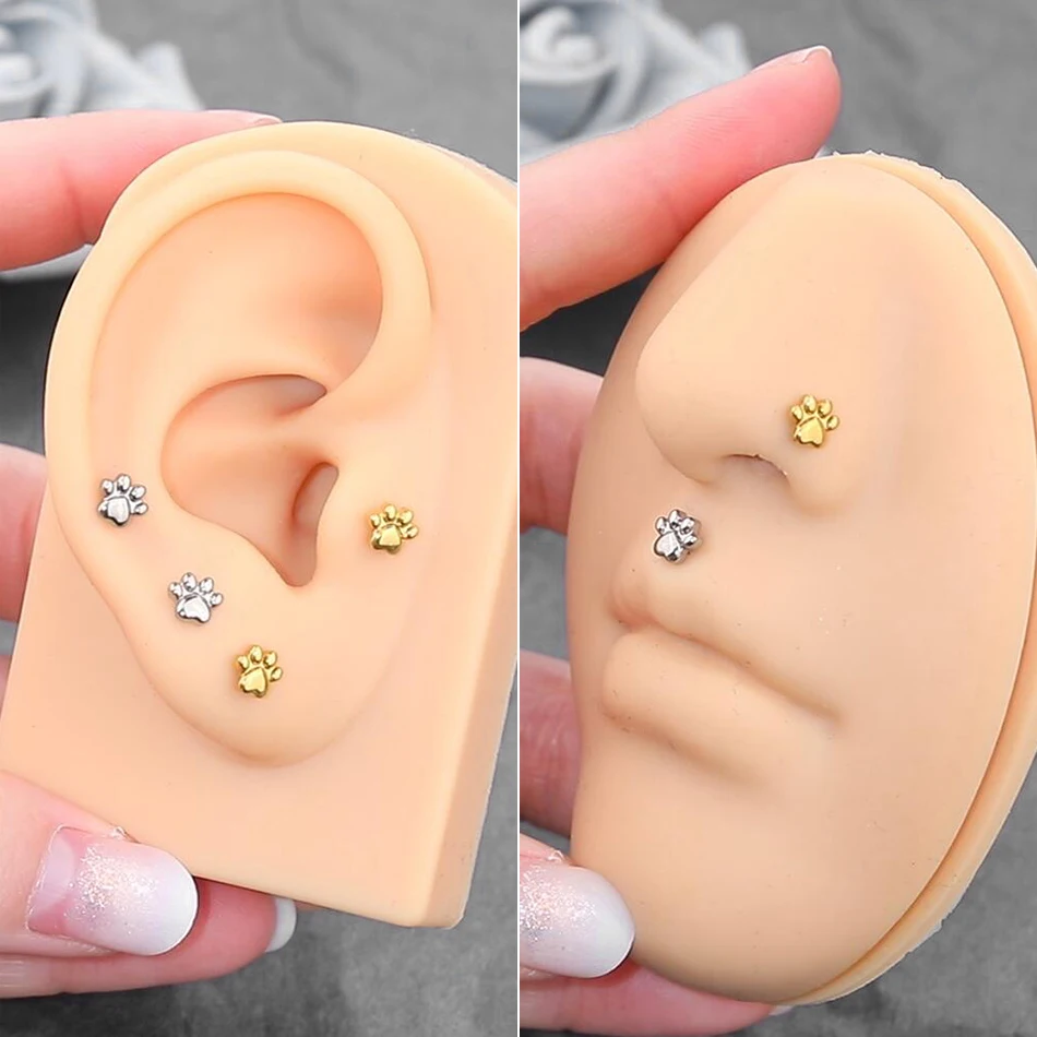 Implant Grade ASTM F136 Titanium Labret Piercing Lip Rings 16G Puppy Paw Internally Threaded Tragus Cartilage Helix Piercings