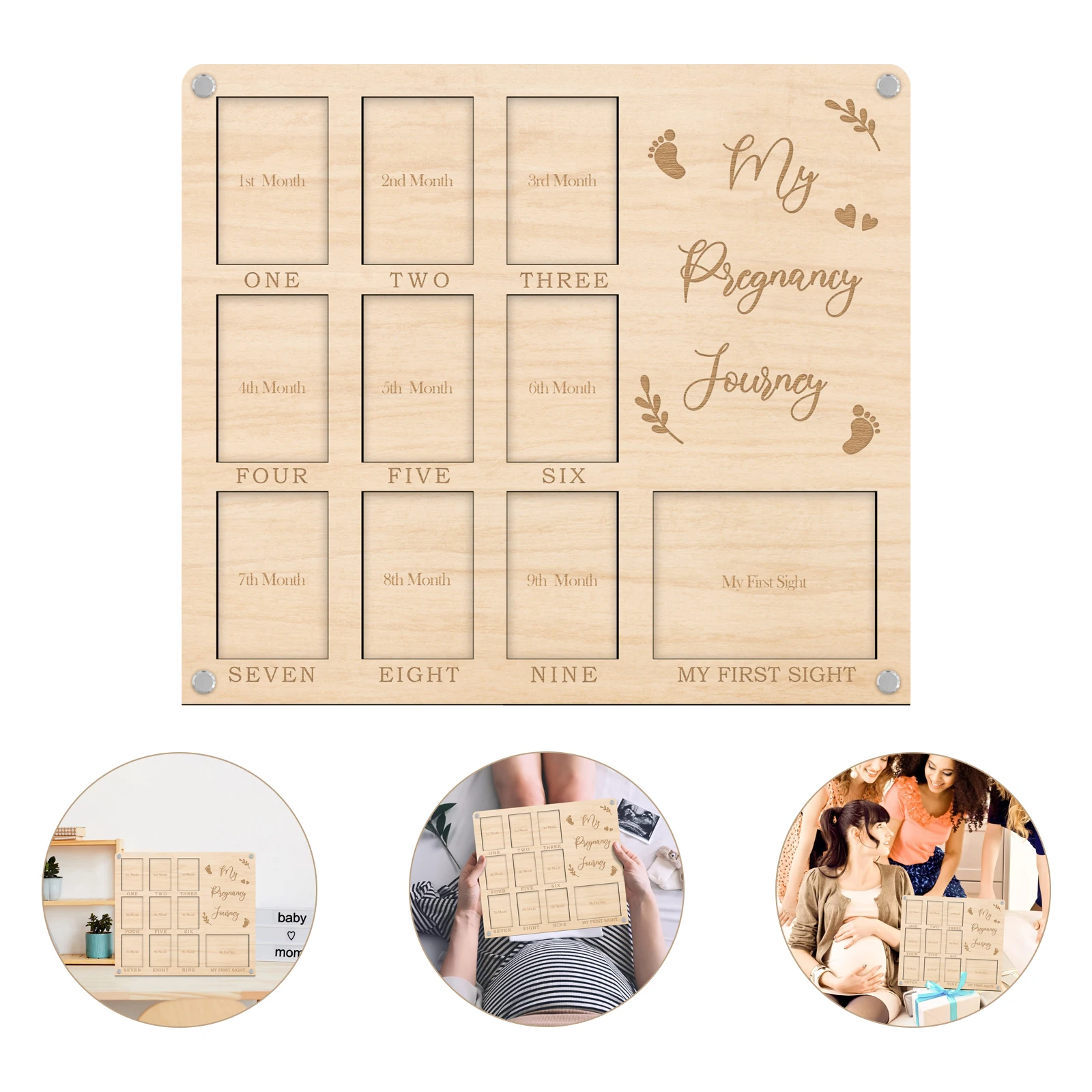 My Pregnancy Journey 2 Layer Photo Board - 10 Photo Slots for 9 Months & Ultrasound - Wooden Baby Keepsake Display