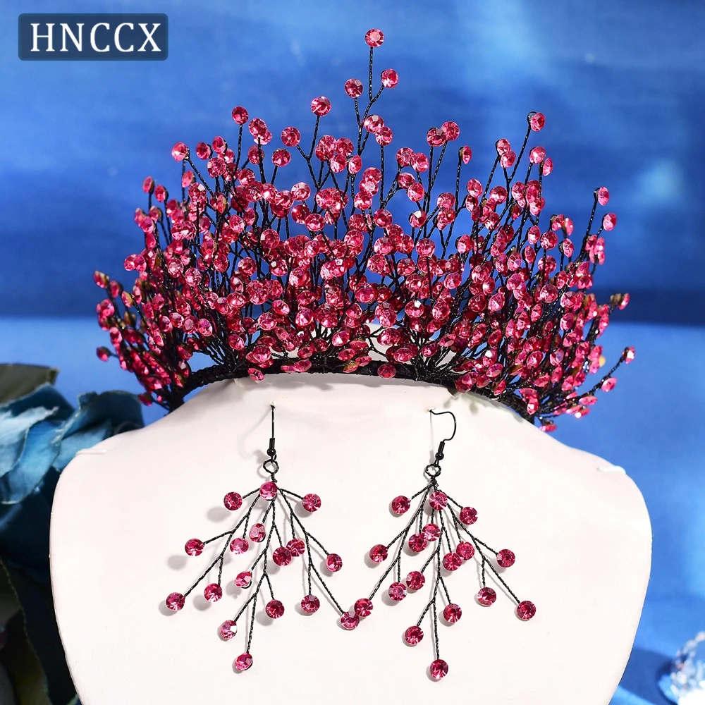 

HNCCX Wedding Hair Crown Headband Rose Red Color Vintage Bridal Headpieces Shinning Rhinestones Princess Head Accessories CP846