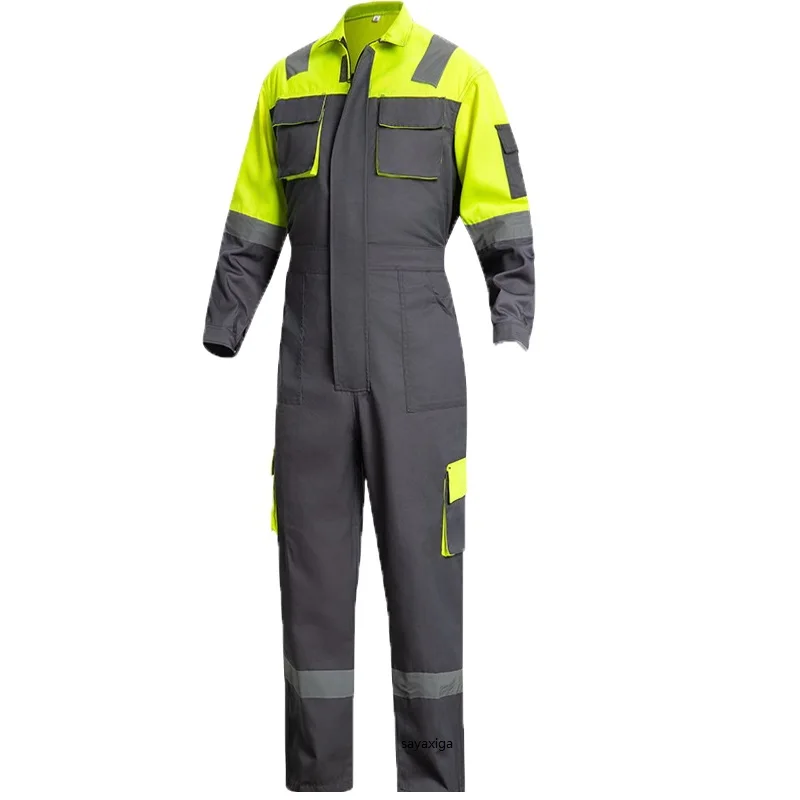 

Two Tones Workwear Clothing for Men Reflective Coverall Jumpsuit Welding Car Repair Dirt-Resistant Hi Vis Construction Coveralls