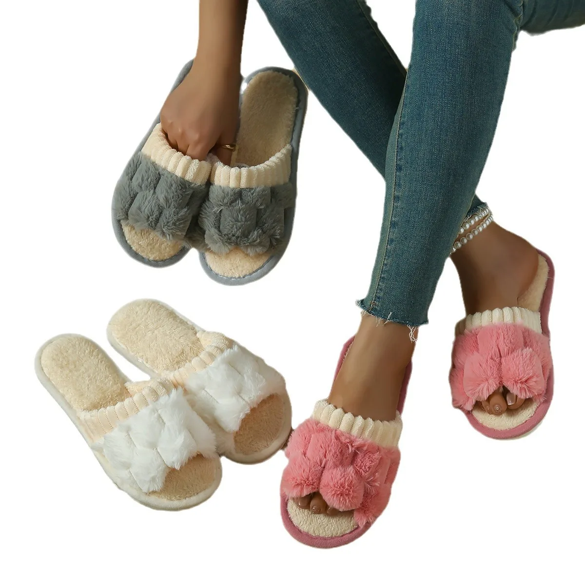 Fashion Women Slippers Cotton Plush Warm Female Light EVA Flat Bottom Non-slip Comfortable Slides Winter Autumn House Shoes image 5