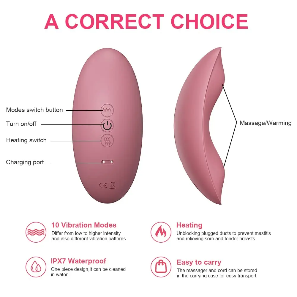 Heating Lactation Mssager 2 in1 Vibrating Breast Massager for Clogged Ducts,Breastfeeding Massager Improve Milk Flow&Congestion