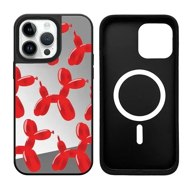 

Red Balloon Dog Black Border iPhone 11 12 13 14 15 16 Pro Max Mirror Surface MagSafe Case Cover Shell