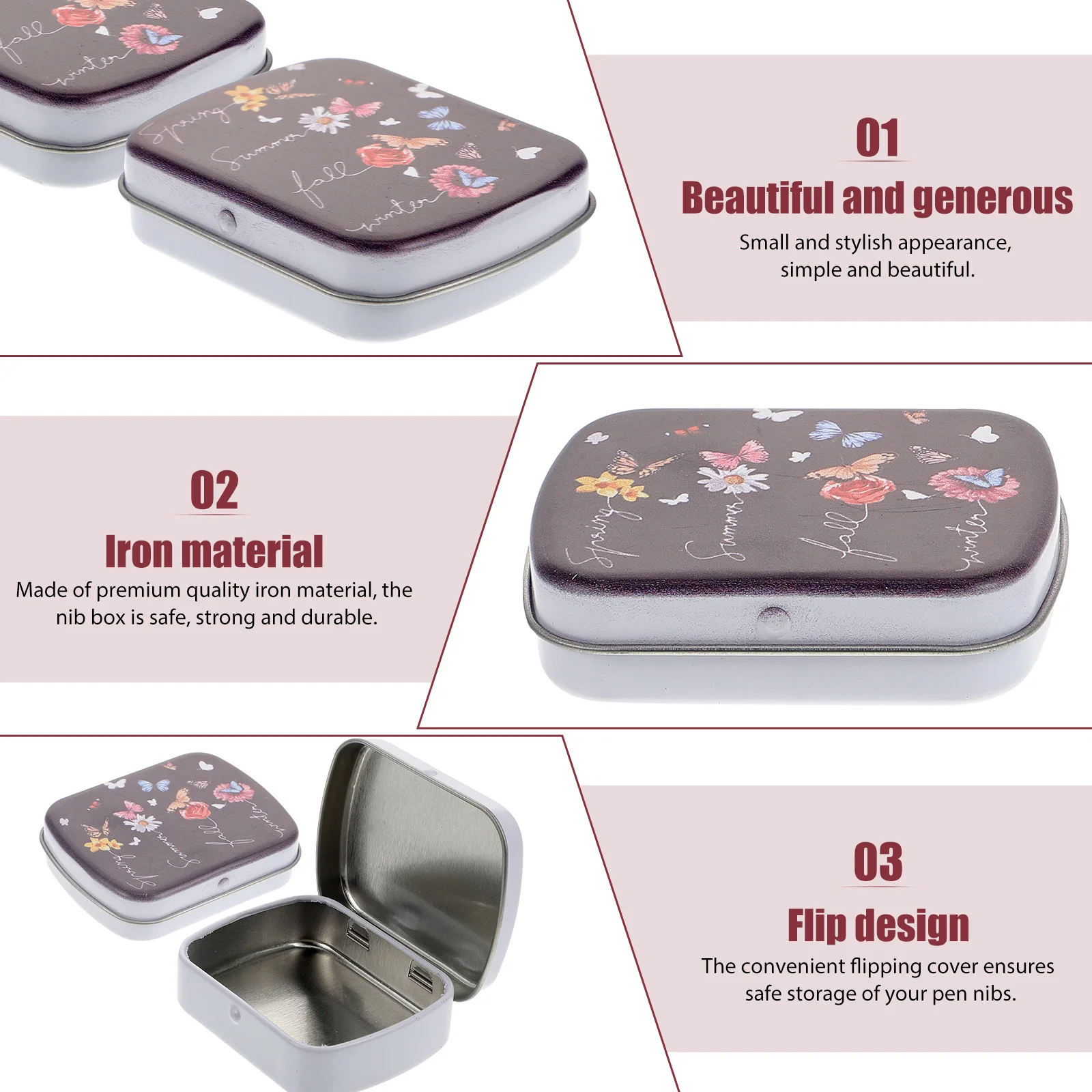 

2pcs Iron Stationery Box Flip Cover Penpoint Holder For Nib Pencil Sharpener Eraser Organizer Kids Students School Office Supply