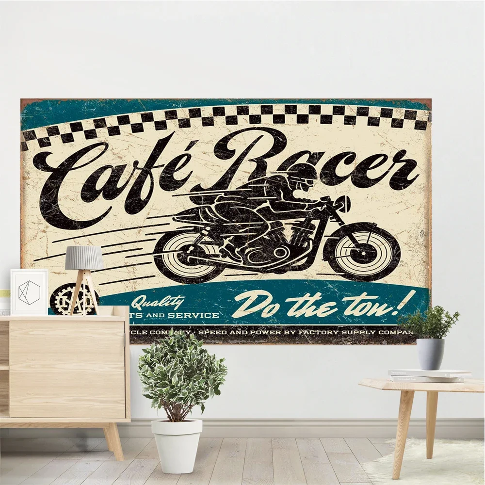 Vintage Motorcycle Racing Tapestry American Classic  Poster Wall Garage Decoration Advertising Sign Bar Club