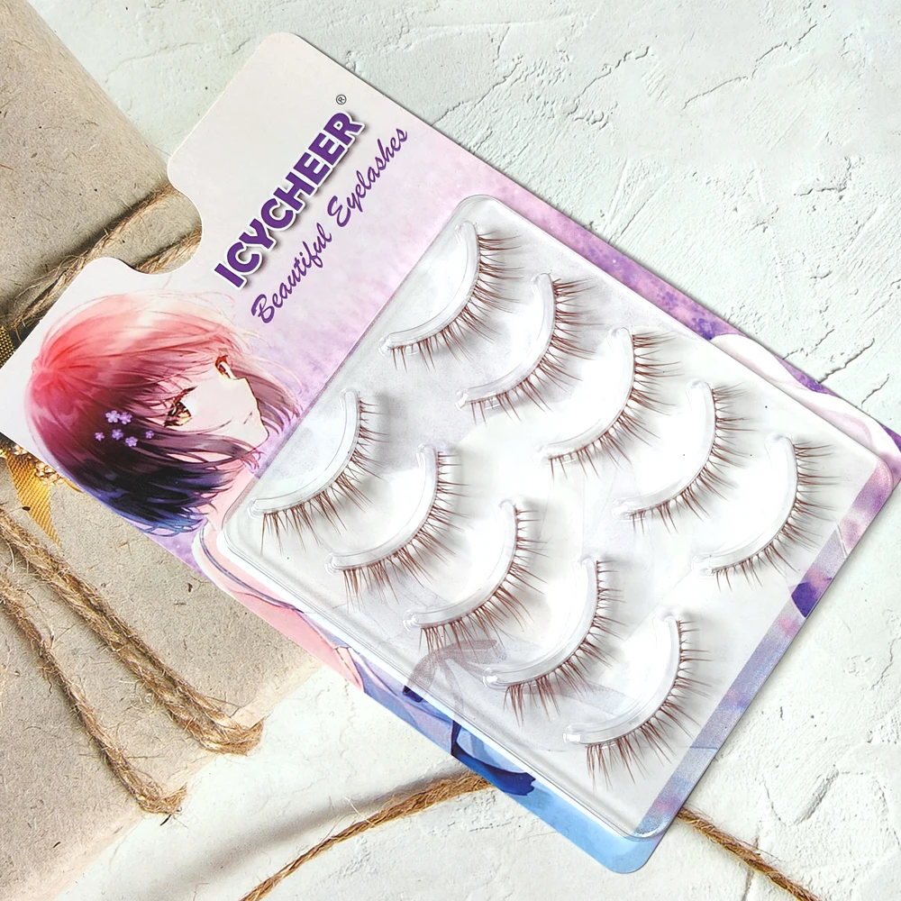 Brązowe kolory Manga Lashes 5 par Miękkie naturalne rzęsy Manga Rzęsy Codzienne randki Rzęsy Wispy Narzędzia do makijażu