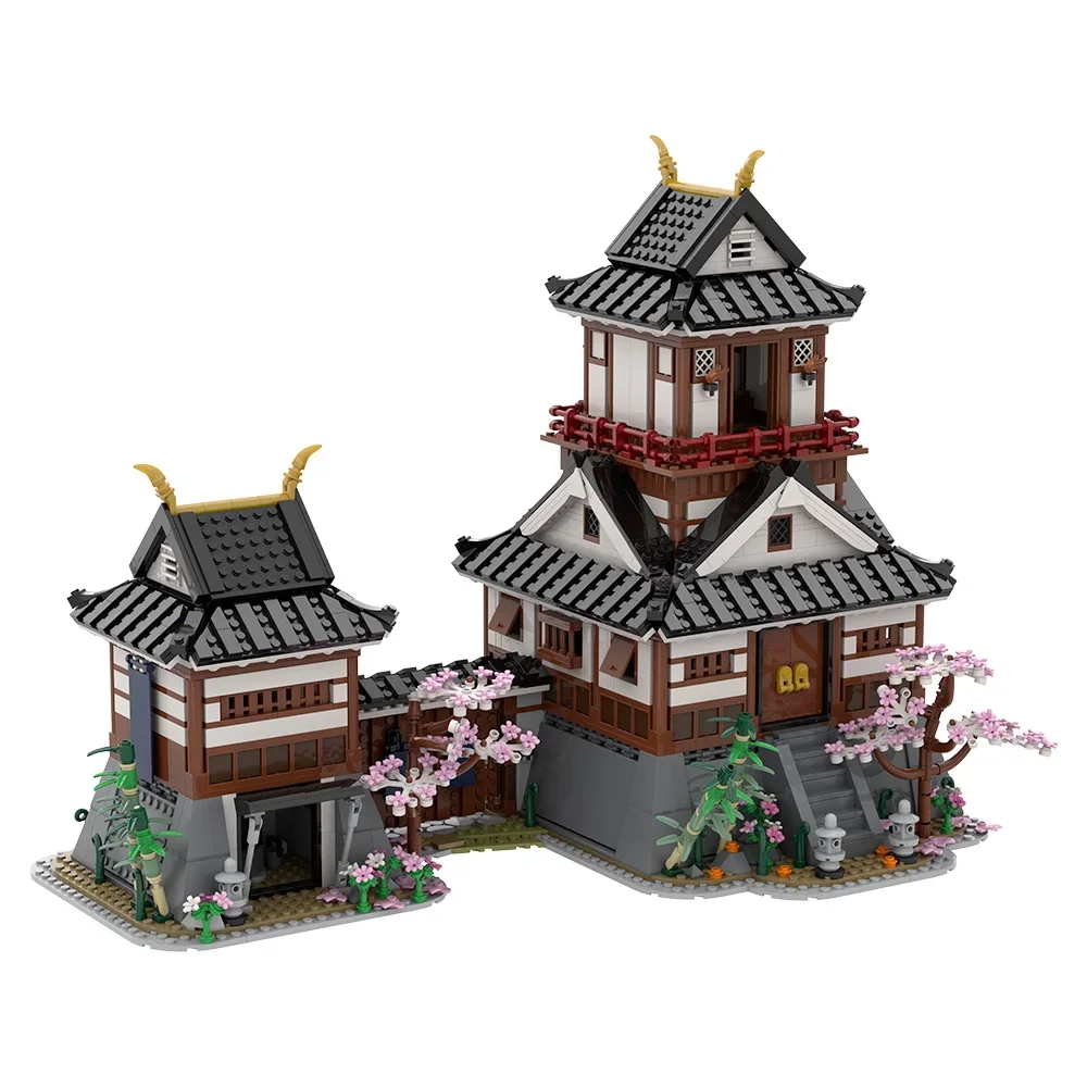 MOC Castello di Samurai Giapponese Building Blocks Modello Modulare Castello di Samurai Giapponese Architettura Mattoni Assemblaggio Giocattoli Regali per Bambini