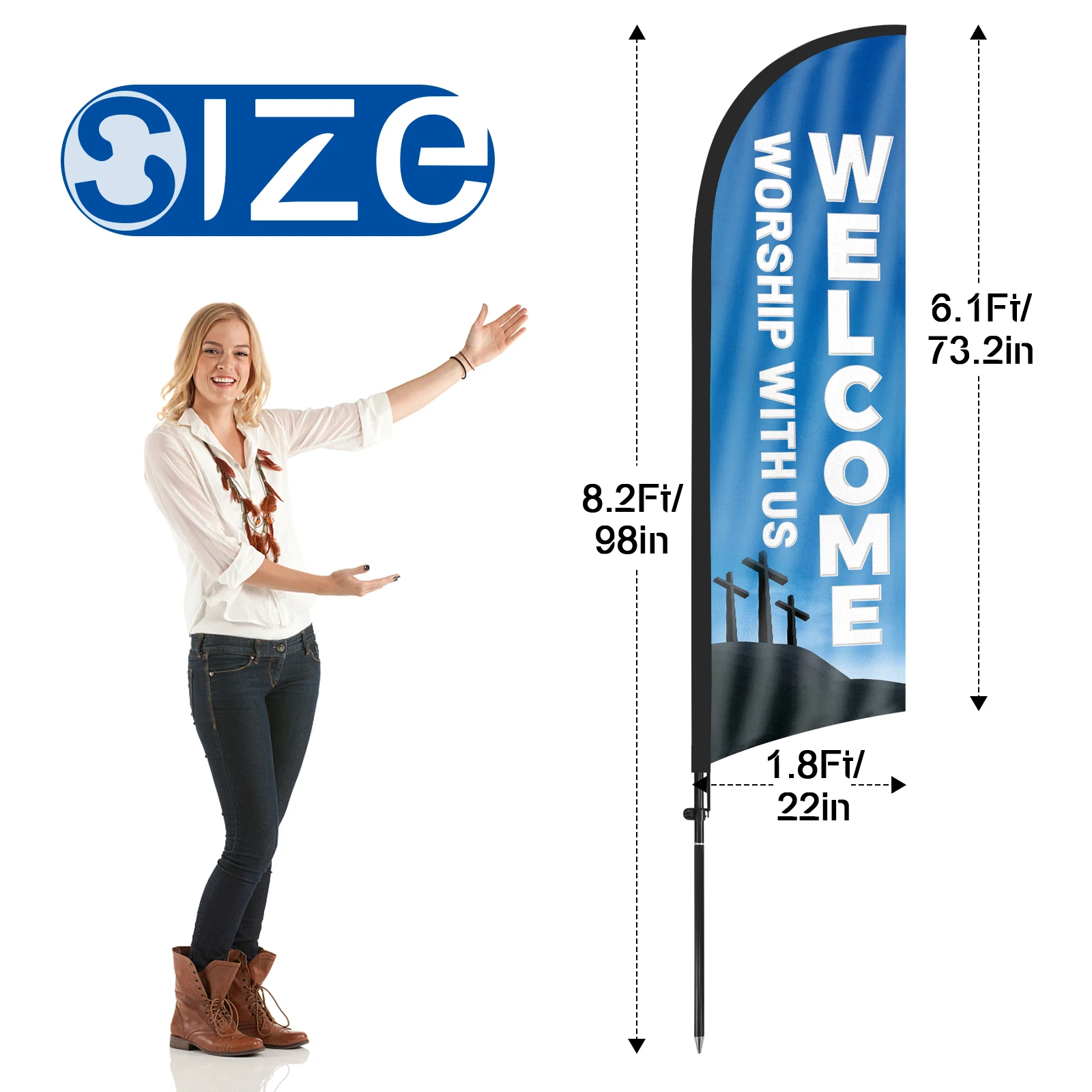 FSFLAG 1PCS 280CM The Welcome2 Feather Flag with Flagpole Advertising Outdoor Banner Decoration for Business and Storefront