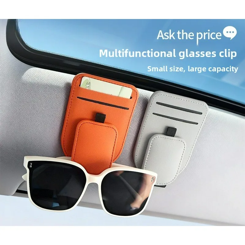 

For Magnetic Car Sunglasses Holder Sun Visor Glasses Clip PU Eyeglasses Hanger Portable Ticket Card Clip Auto Accessories