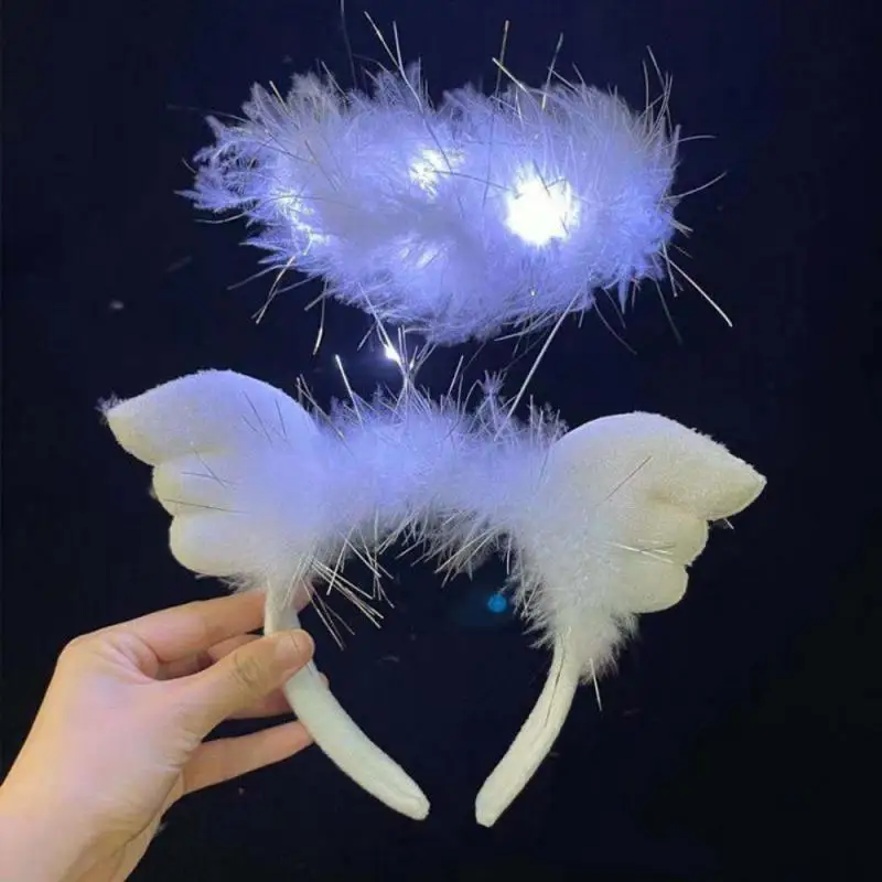 Banda para el pelo para espectáculo de Navidad, accesorio de disfraz para niños y adultos, corona de plumas, diademas de Ángel y Halo