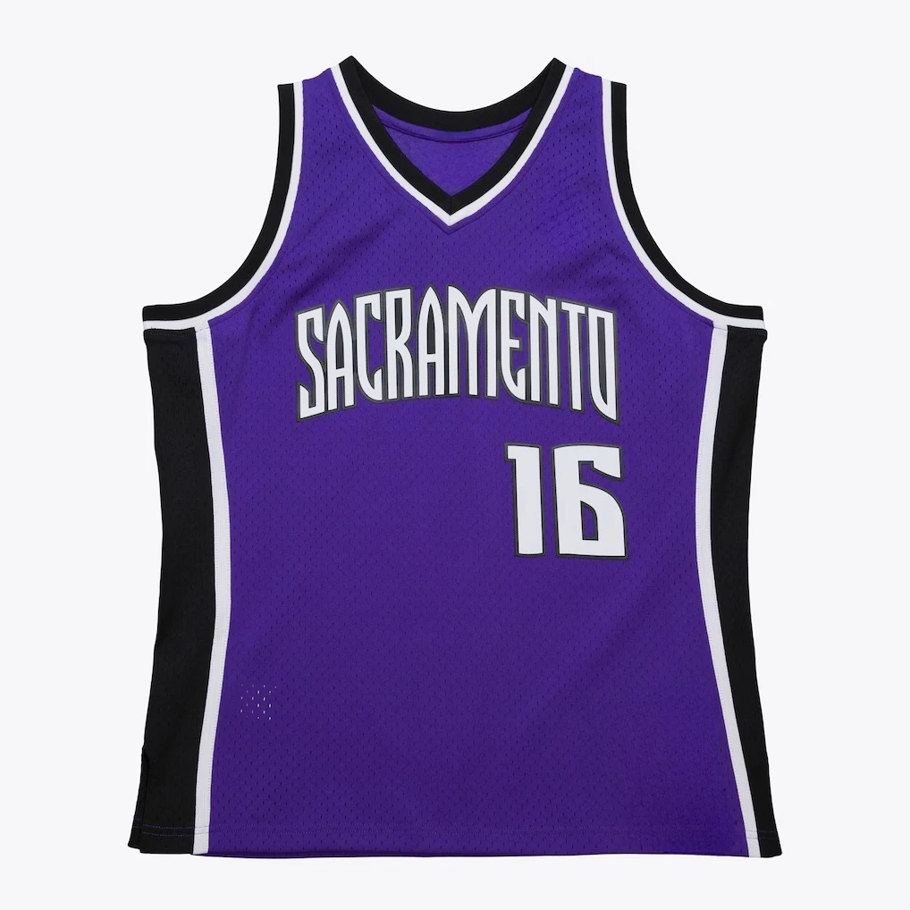 Peja Stojakovic # 16 Retro Basketball Suit Purple Breathable Home 3D Printed Mesh Sleeveless Sports Tank Top