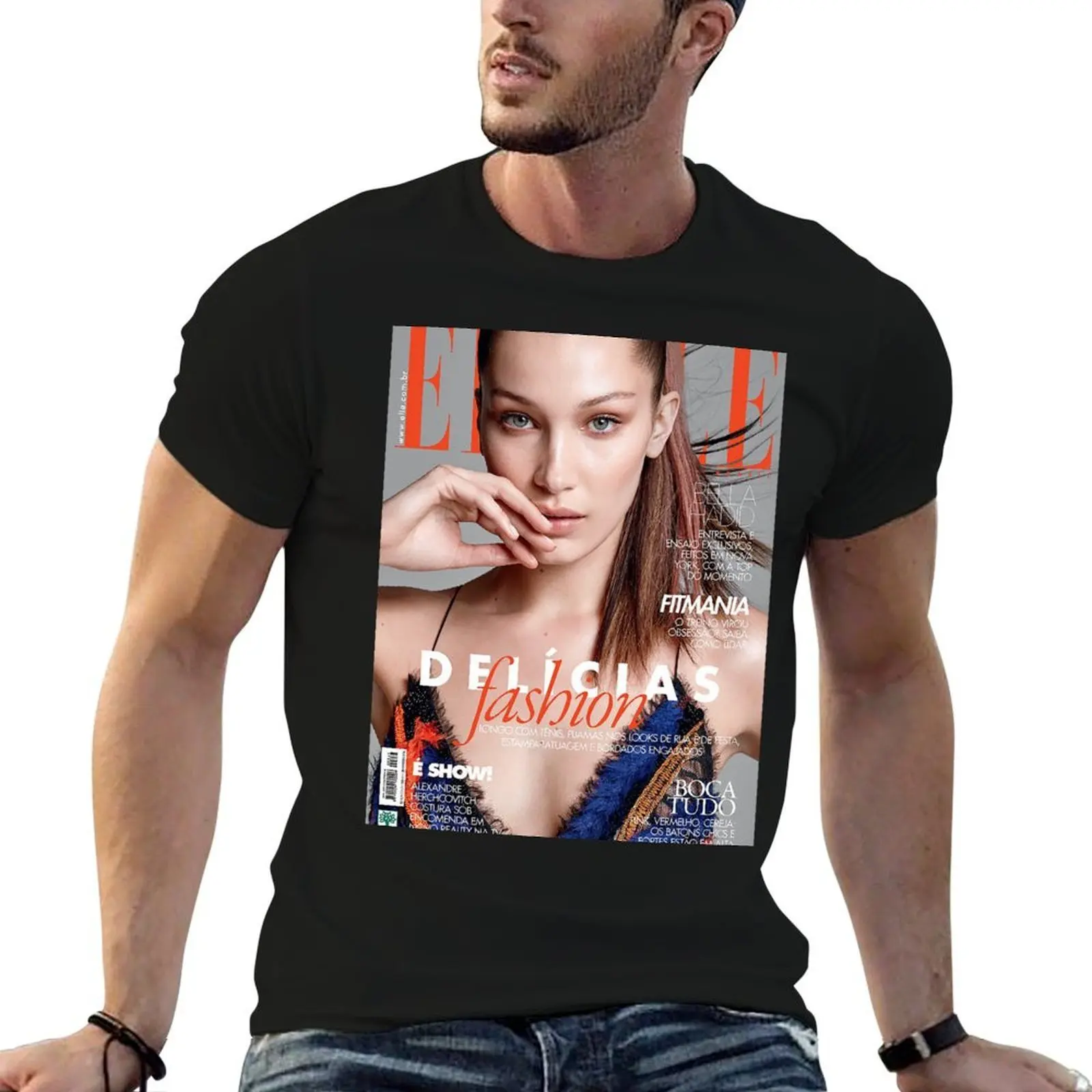 

Футболка с обложкой журнала Bella Hadid Elle, незаменимая футболка, мужская хлопковая футболка