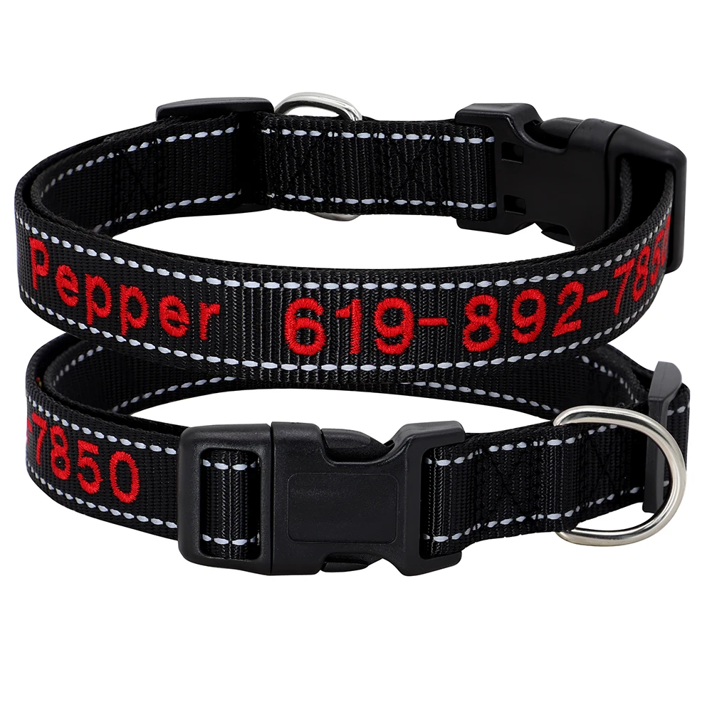 Reflective Nylon Dog Collar Personalized Embroidered ID Name Accessories Dog Collar Engraved Pet Puppy Nameplate Collars Perro