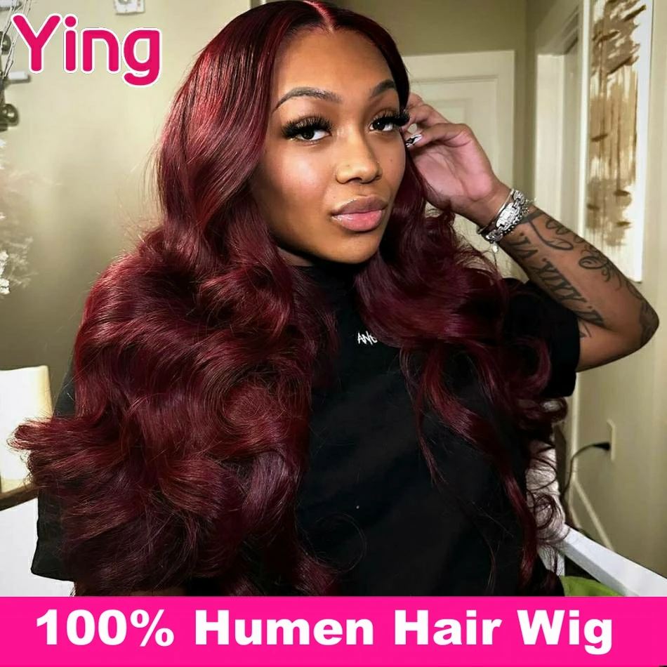 Body Wave 200% gęstość bordowy 99j kolorowe ludzkie włosy peruka 13x4 13x6 koronkowa peruka na przód wstępnie oskubane brazylijskie peruki z koronką 5x5