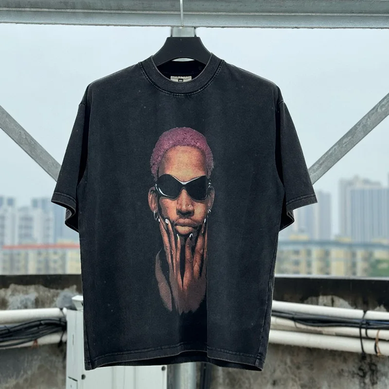 

Oversized Heavyweight High Street Hip Hop T Shirts Men Woman Good Quality Washed Portrait Casual Top Tees