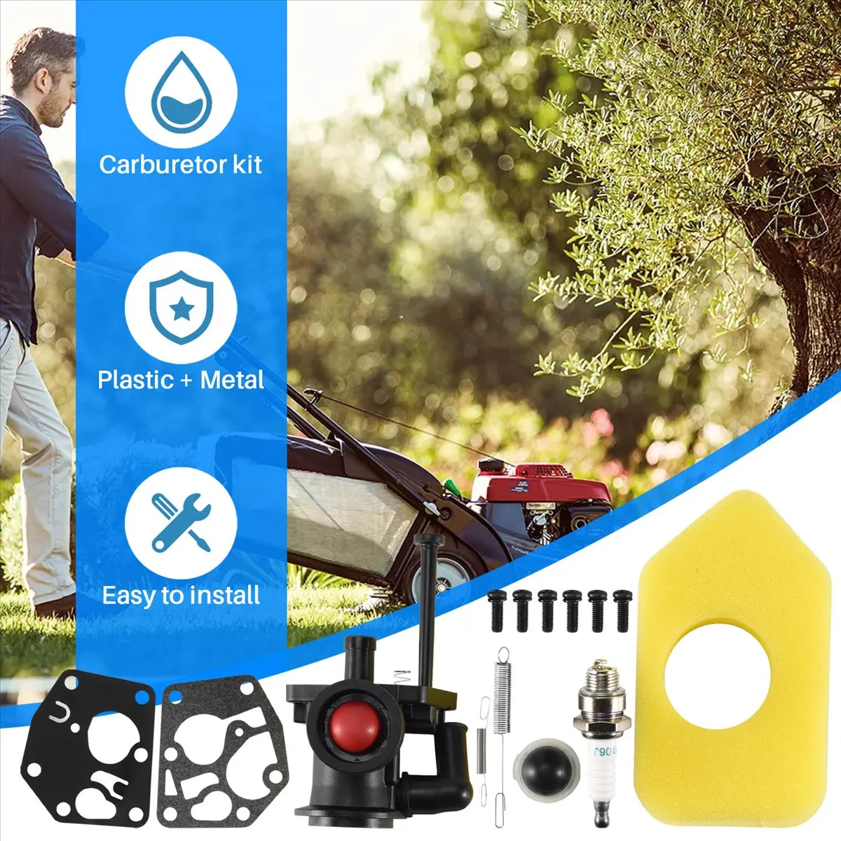 # Carburateur 47U, carburateur 795477, ressort de régulateur 691859 692211, filtre à air (noir et jaune)