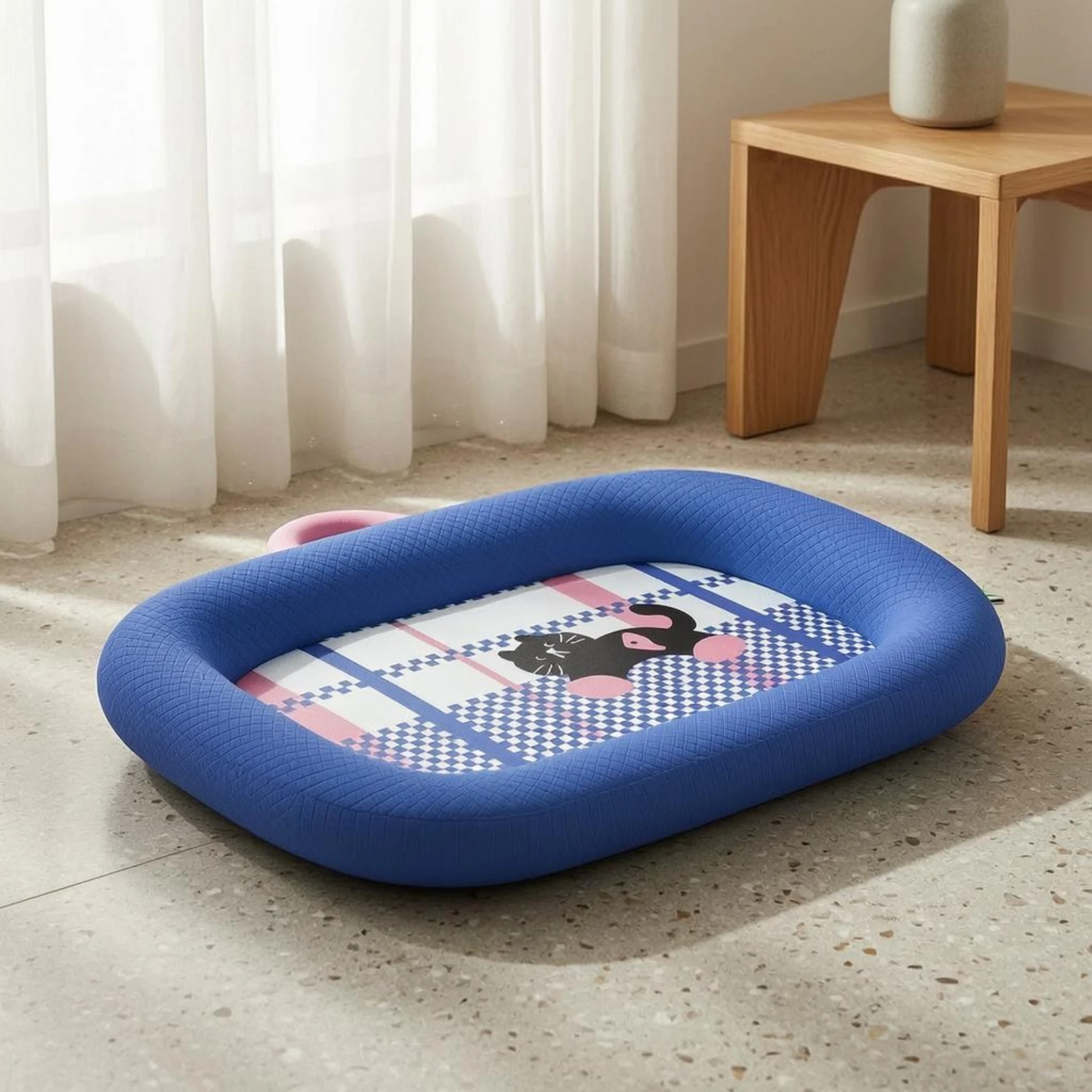 Comfortable Padded Sides Dog Bed Portable Pet Bed with Handle Stylish Graphic Panel for Home Relaxation