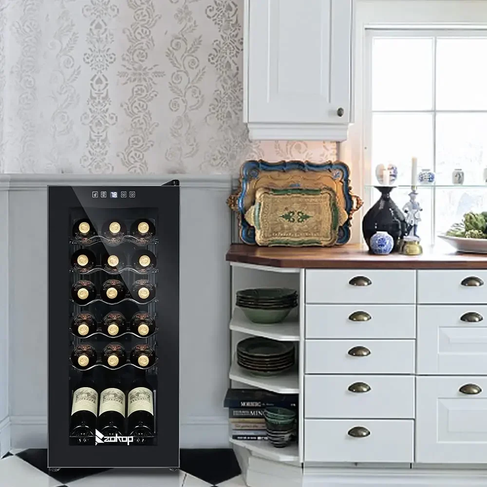 18 Bottle Compressor Wine Cooler | Adjustable Temperature Freestanding Mini Digital Control Removable Shelves, Custom