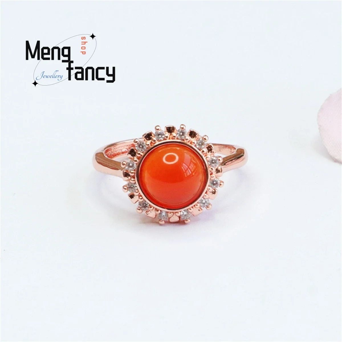 

Natural Salt Source Agate Sun Round Ring Simple Personalized Fashion Versatile Exquisite Light Luxury Noble Women Couple Jewelry