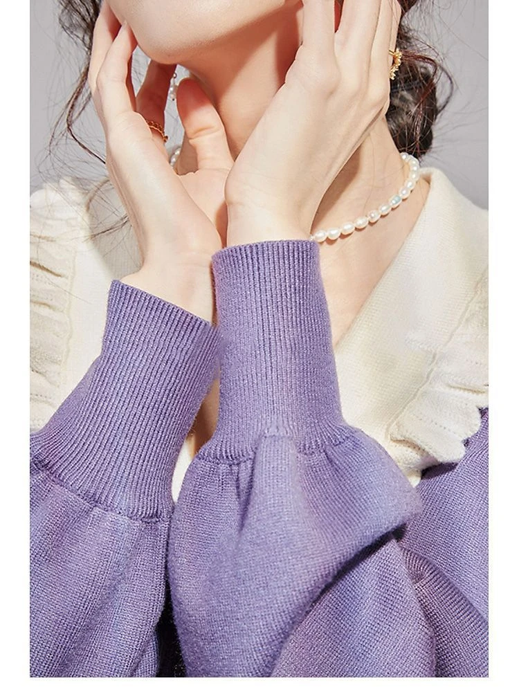 French Vintage Kint Sweater Dress for Women Winter Violet Contrasting Doll Neck Long Sleeve High Waist Spring Evening Dress Hot