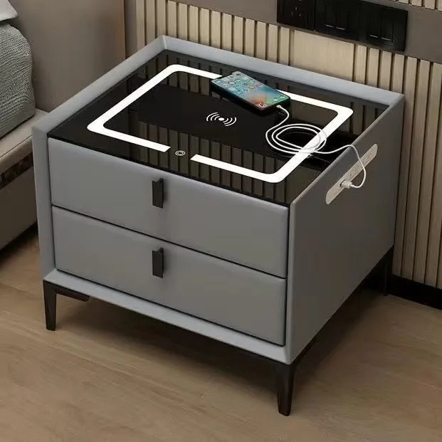 أثاث غرفة نوم حديث فاخر طاولة قهوة خشبية ذكية بجانب السرير مع ميزة شحن لاسلكية USB لغرفة المعيشة #6