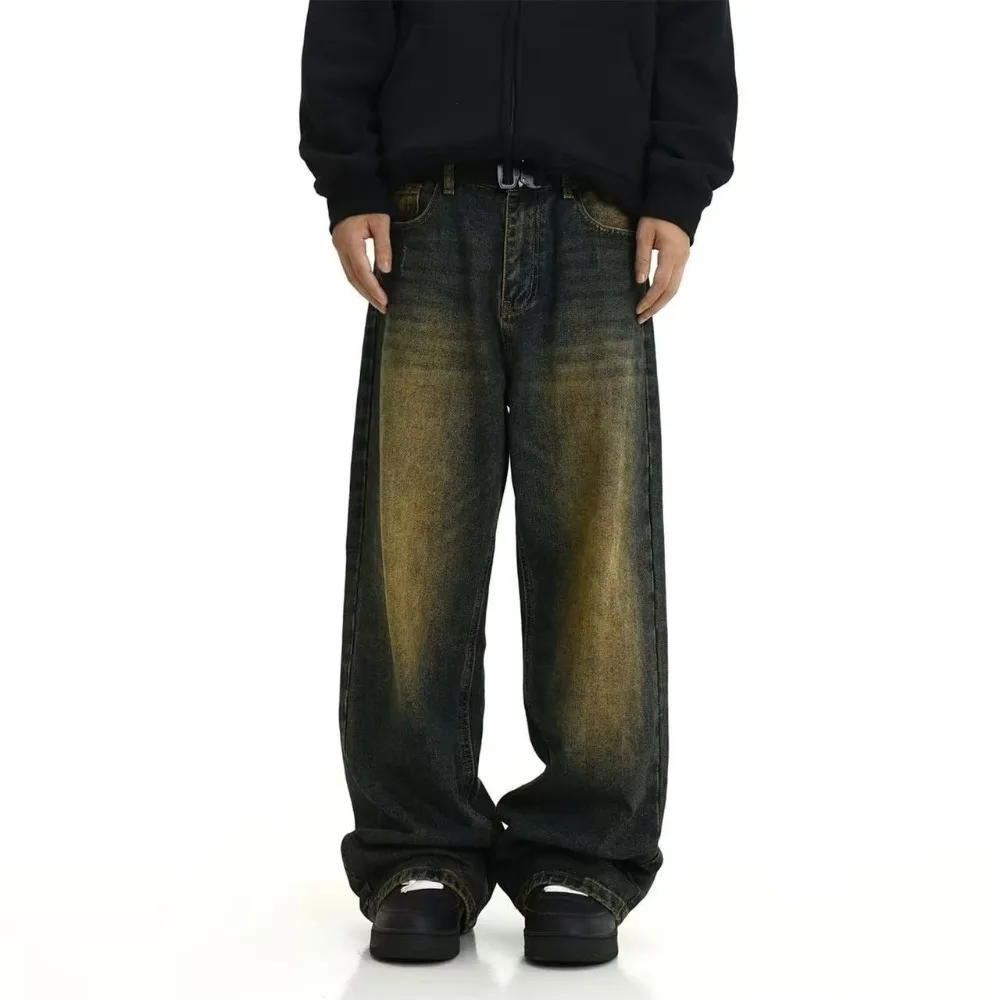

Men's Denim Pants Old Washed Male Jeans Straight Casual Menwear Loose Wide Leg Trousers New Fashion Jeans for Man