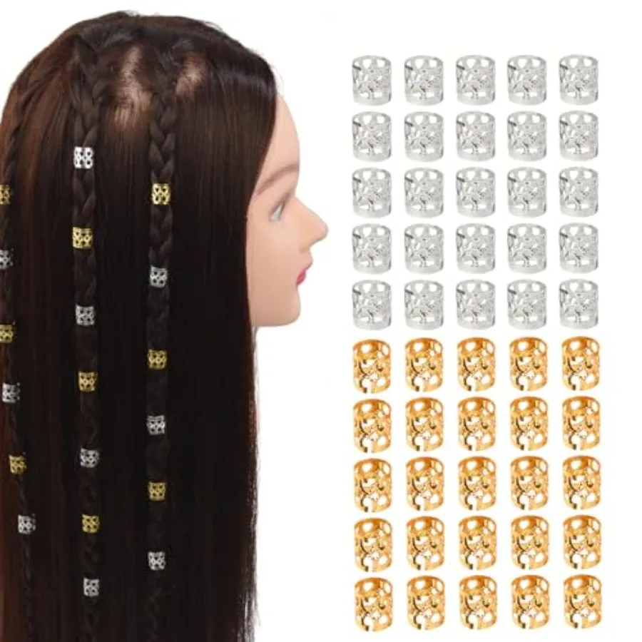 

50 Pcs Hair Jewelry for Braids, Metal Braids Rings Cuffs Clips, Loc Jewelry for Hair Dreadlock for Women Braid Jewelry Dreadloc