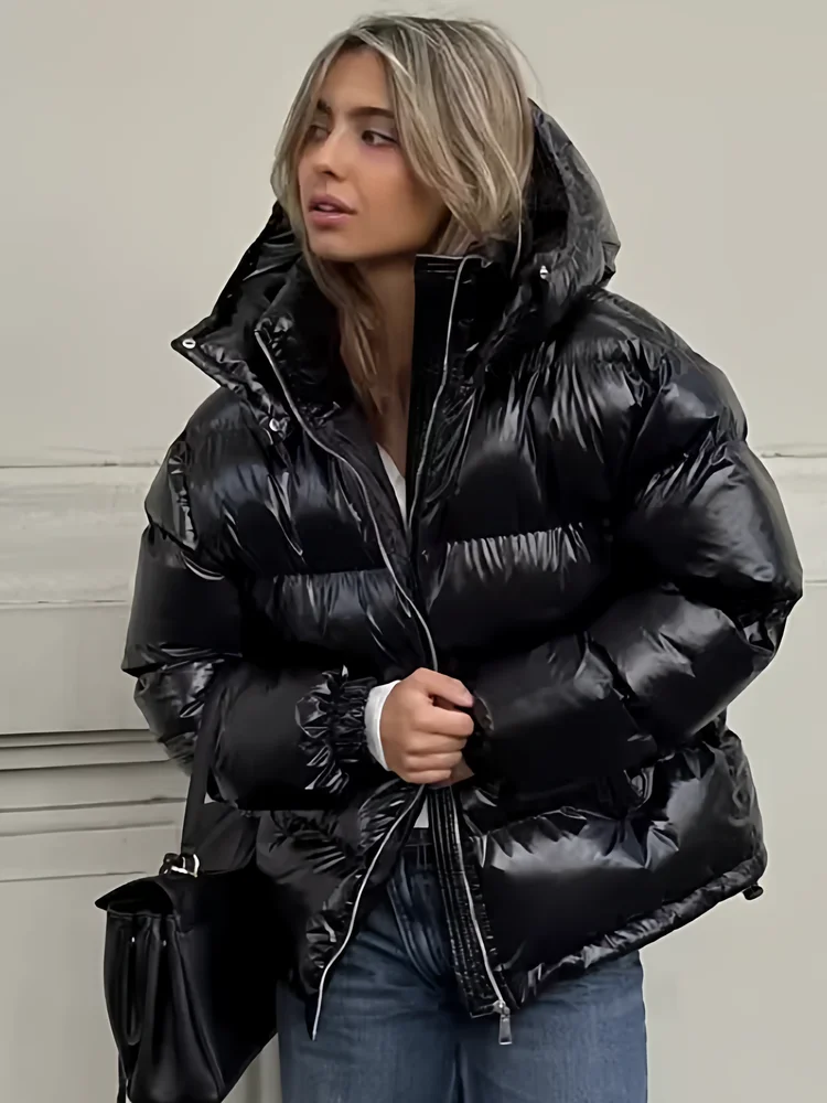 

Зимняя хлопковая куртка North Country Snow Night в американском ретро-стиле с капюшоном и воротником-стойкой, универсальная, глянцевая, утепленная