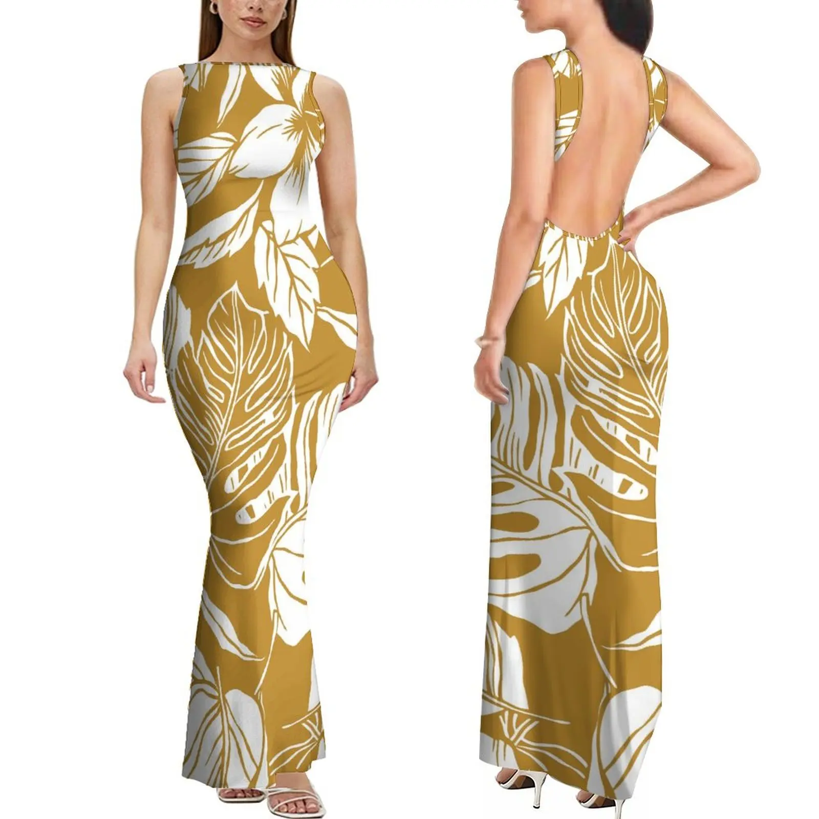 تصميم مخصص أزياء مثير المرأة اللباس جزيرة عيد الفصح البولينيزية القبلية طباعة قارب الرقبة أكمام اللباس زائد حجم فستان عارية الذراعين #4