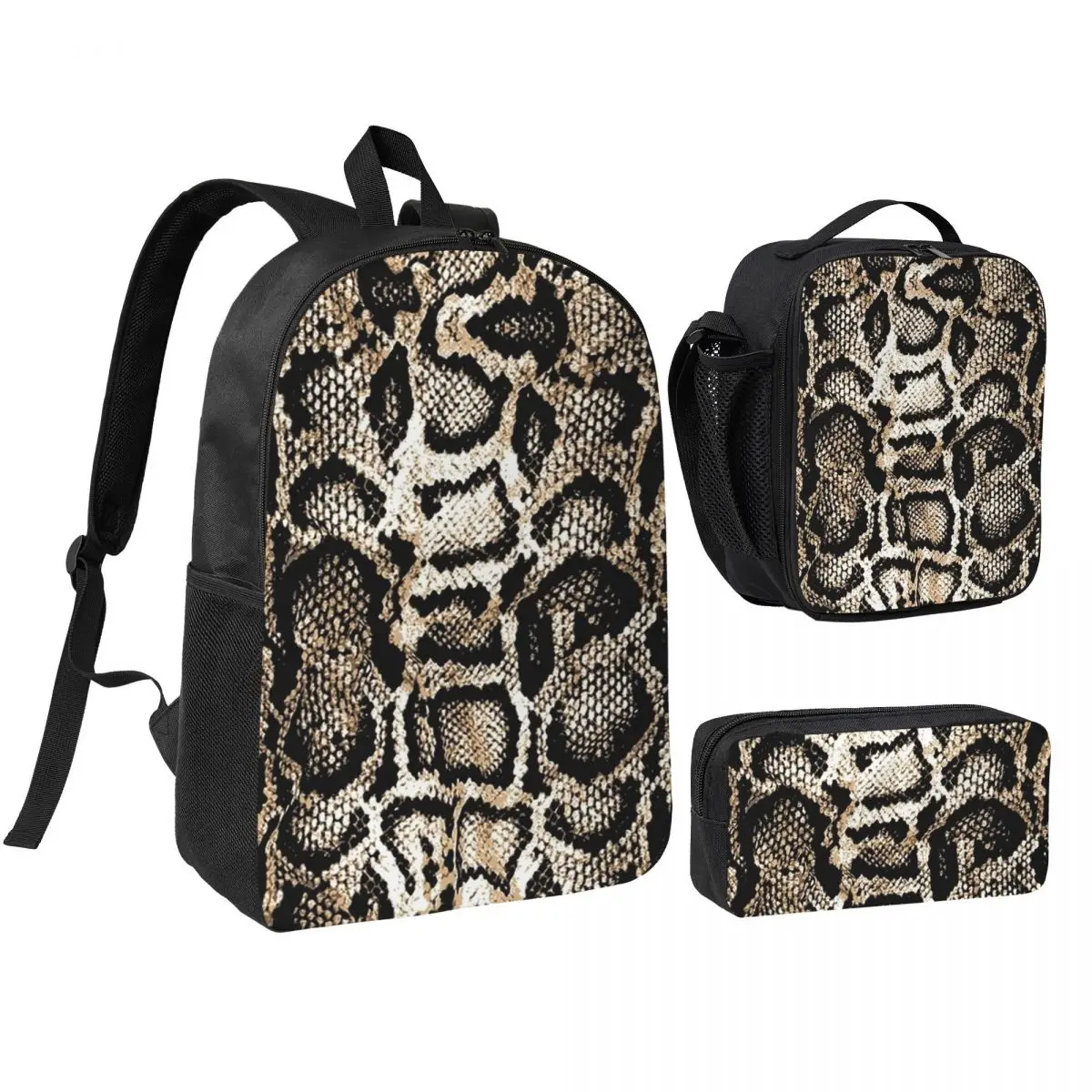 

Snake Skin Backpack Boys Girls BookBag School Bag Shoulder Bags 3ps Insulated Lunch Bag Pencil Case
