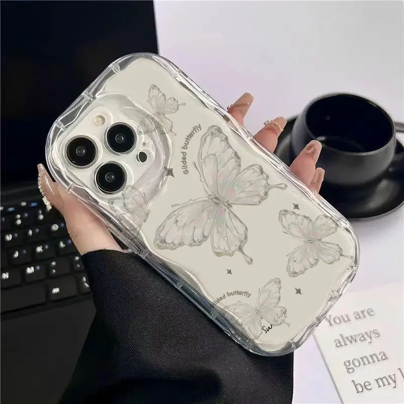 Funda de teléfono para Xiaomi Redmi Note 10, 9, 8, 10C, 9C, 9A, 11, 5G, K30, K40, K50 Pro, 3D, mariposa, borde ondulado suave, cubierta trasera Linda a prueba de golpes