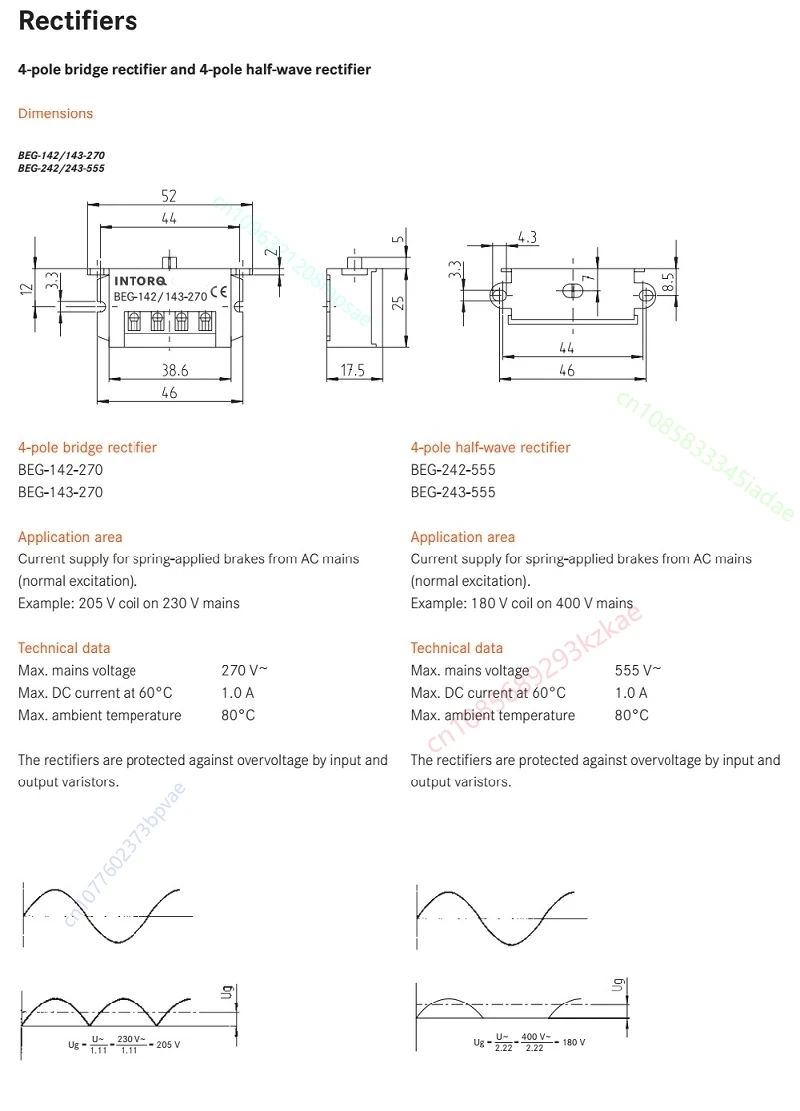 INTORQ TYP BEG-242-555 Half-wave rectifier module, brake rectifier 13046432