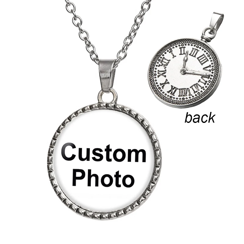 Clock Back Personalized Photo Custom pictures 25mm cabochon Round Pendant Charms silver plated/Bronze necklace DIY Jewelry