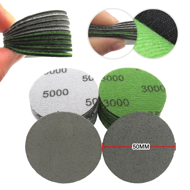 2 Inch 50mm Hook and Loop Foam Disc Wet Dry Sponge Sandpaper 3000/5000 Grit Sanding Paper for Car Wood Drywall Metal Polishing