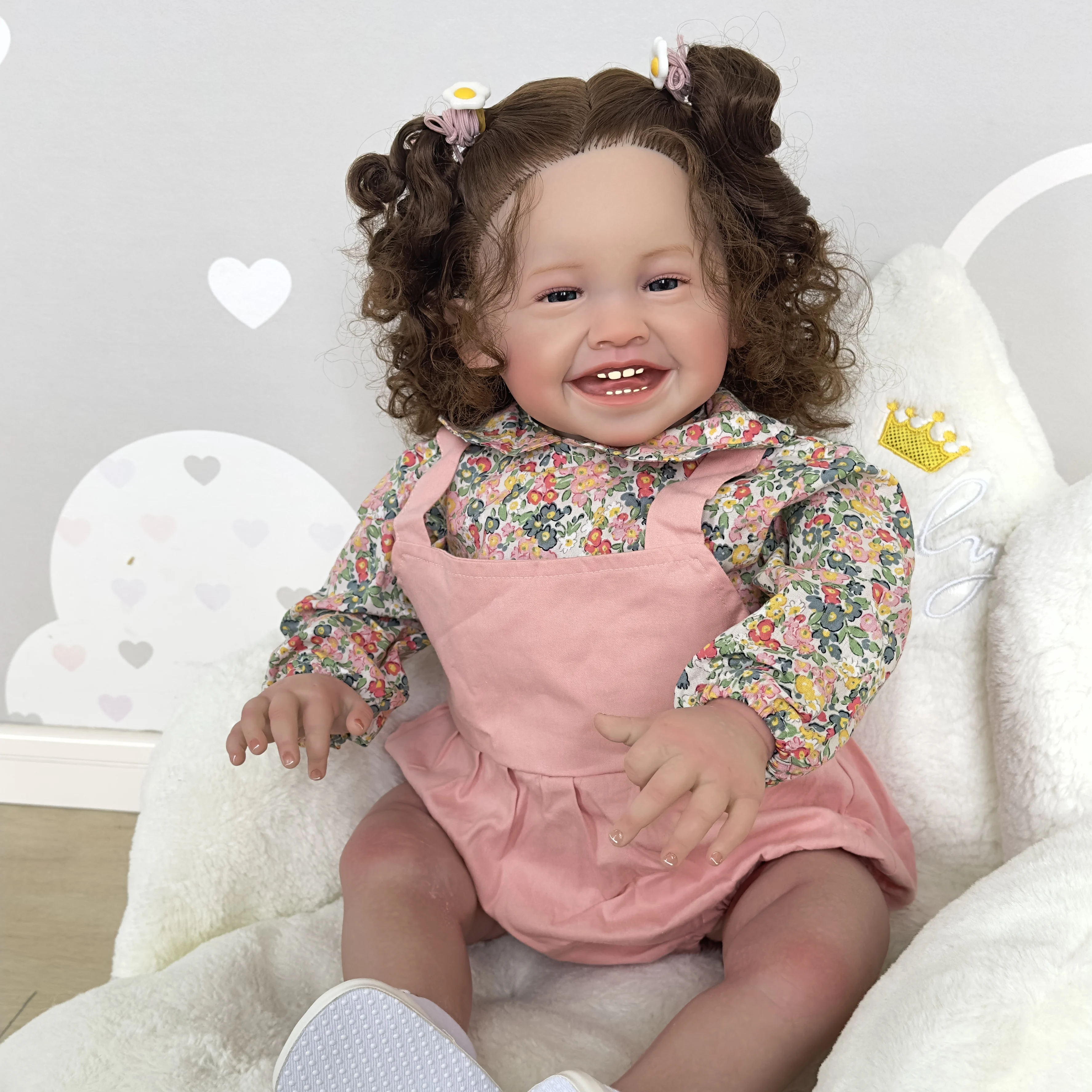 

24inch Reborn Toddler Mila Happy Baby with Rooted Long Hair Lifelike 6month Baby Size Collectible Art Doll