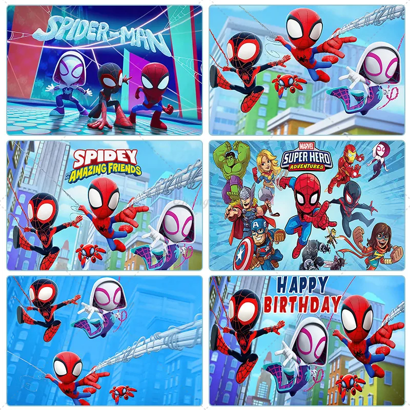 MARVEL Spidey And His Amazing Friends Banner Photography Backgrounds Vinyl Cloth Party Backgrounds For Kids Birthday Party Decor