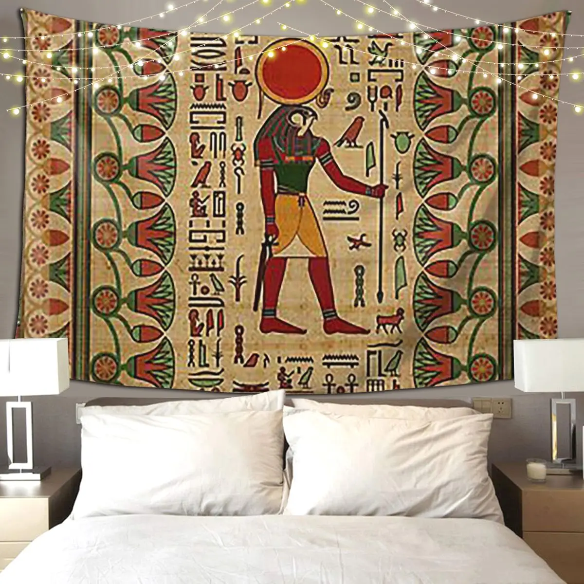 Egyptian Ra-Horakht Ornament On Papyrus Tapestry Hippie Wall Hanging Aesthetic Home Decor Tapestries for Living Room Dorm Room