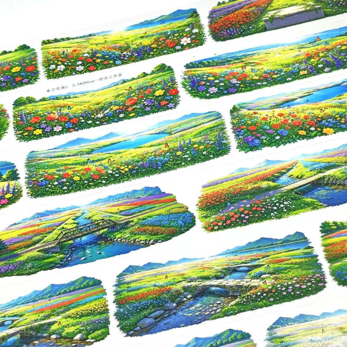 1 Loop PET Tape NaiDong Spring Riverside Flower Sea Blue Field Stream Strawberry House Vine Scenery Sticker for Scrapbook DIY