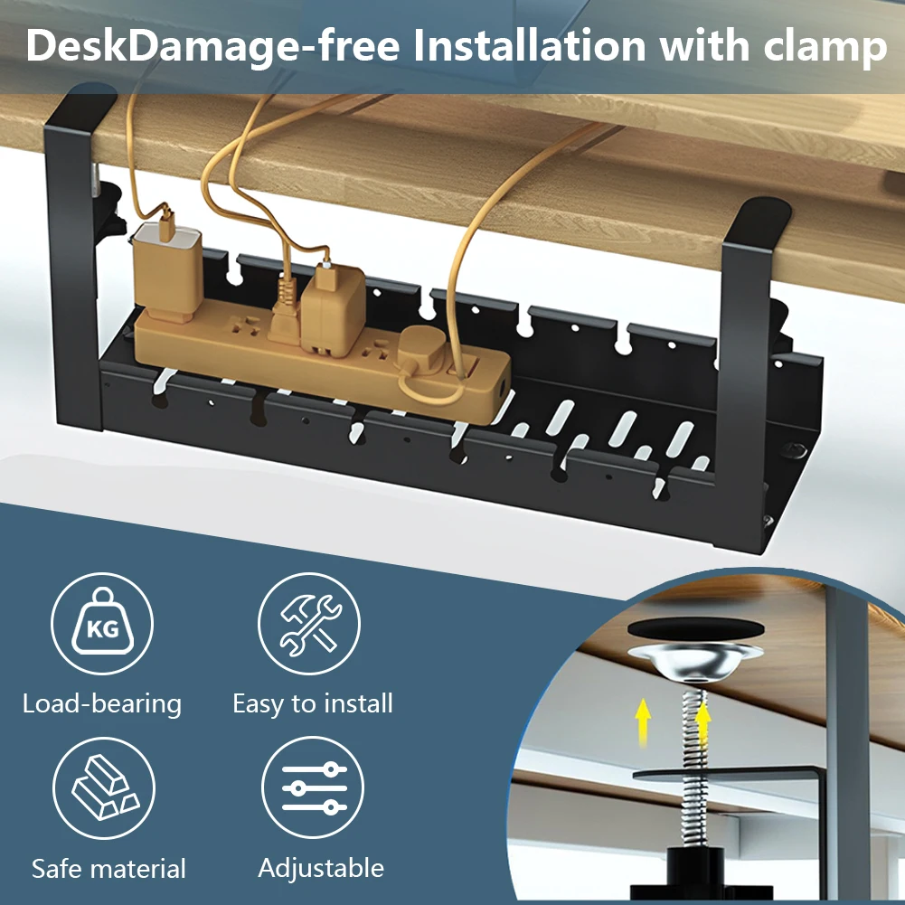 

Кабельный органайзер под стол, крепление на крепежных скобах, выдвижная стойка для хранения кабелей, усиленная, для стола с регулируемой высотой