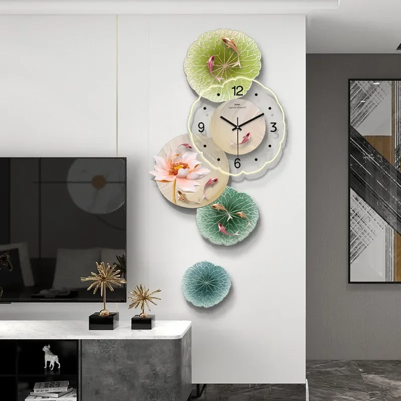 A*-Living Room Chinese Style Clock Wall Fashion Creative Design Aesthetic Xenomorph Wall Clocks Interior Led Pared Home Decor./